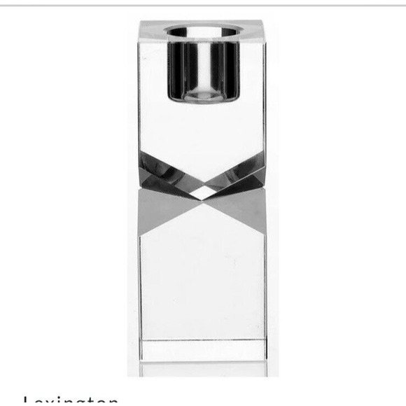 Vintage 1980s Oleg Cassini Lexington Crystal Candlestick Holders Clear Geometric - Picture 2 of 11